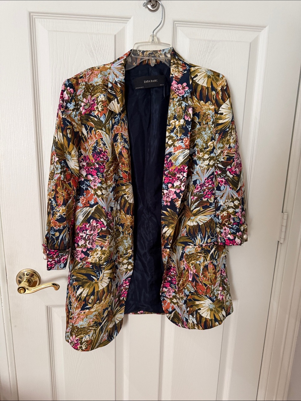 Zara Floral Longline Blazer in Pink, Green, Gold & Navy medium